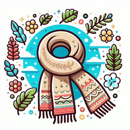 Hand drawn vector illustration of a winter scarf. Colorful cartoon style.のイラスト素材