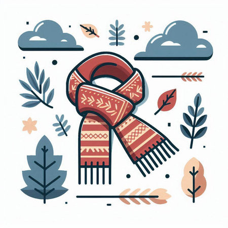 Vector illustration with hand drawn scarf in trendy scandinavian style.のイラスト素材