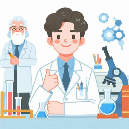 Scientist working in laboratory. Vector illustration in flat cartoon style.のイラスト素材