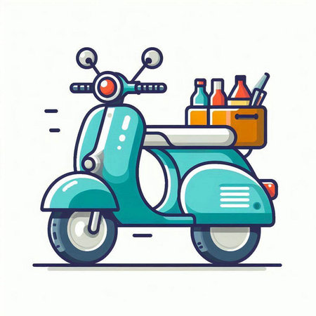 Vintage scooter with food and drinks. Flat style vector illustration.のイラスト素材