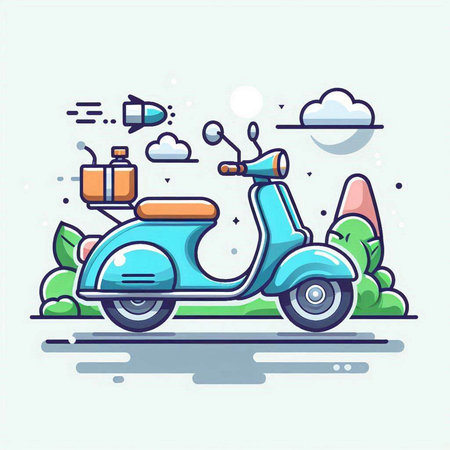 Vector illustration of scooter on the road. Flat design style.のイラスト素材