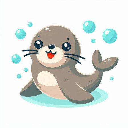Cute seal with bubbles. Vector illustration isolated on a white background.のイラスト素材