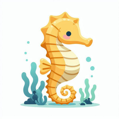 Cute seahorse isolated on white background. Vector illustration.のイラスト素材