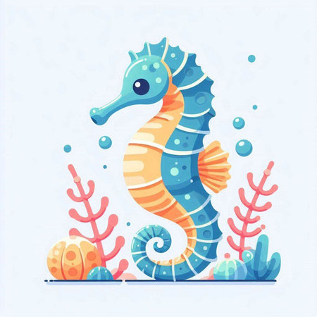 Sea horse. Colorful vector illustration in cartoon style on white background.のイラスト素材