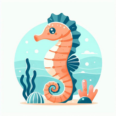 Cute cartoon seahorse vector illustration. Sea life concept.のイラスト素材