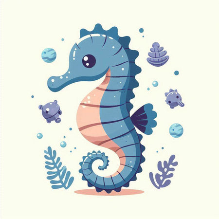 Cute cartoon seahorse. Sea life. Vector illustration.のイラスト素材