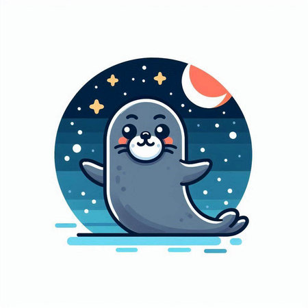 Cute seal with moon and stars. Vector illustration of a cartoon character.のイラスト素材
