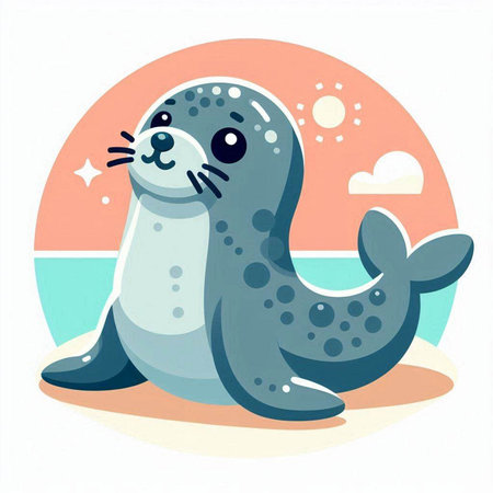 Cute seal on the beach. Vector illustration in cartoon style.のイラスト素材