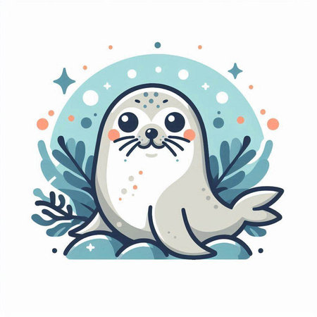 Cute seal. Vector illustration in cartoon style on white background.のイラスト素材