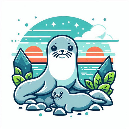 Vector illustration of cute seal on the beach. Cartoon style. Sea animal.のイラスト素材
