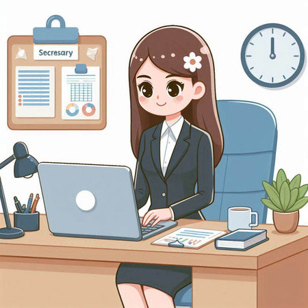 Businesswoman working in the office. Vector illustration of business woman.のイラスト素材