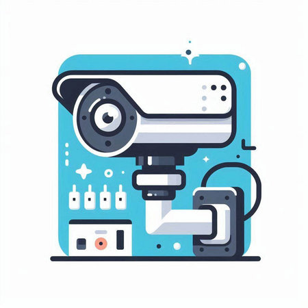 Vector illustration of security camera on white background. Flat style design.のイラスト素材
