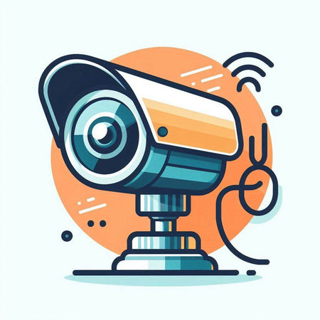 Vector illustration of security camera on white background. Flat style design.のイラスト素材