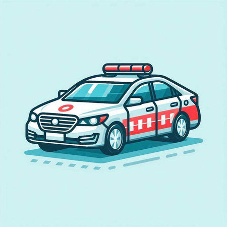 Police car, vector illustration in flat style. Police car icon.のイラスト素材