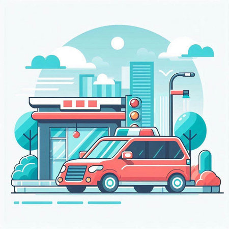 Cars in the city. Urban transport. Vector illustration in flat styleのイラスト素材