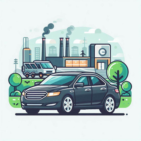 Car on the road. Automotive industry. Vector illustration in flat styleのイラスト素材