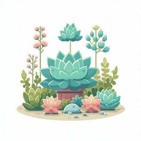 Illustration of succulents. Succulents in a pot.のイラスト素材
