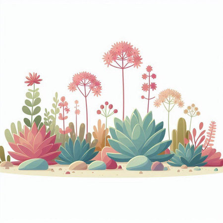 Vector illustration of succulents and cactuses in the desertのイラスト素材