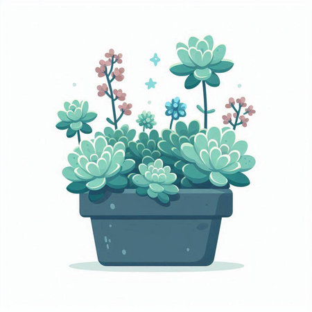 Flowerpot with succulents. Vector illustration in cartoon style.のイラスト素材