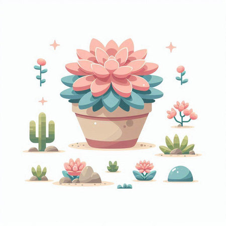Flowerpot with succulents and cactuses. Vector illustration.のイラスト素材