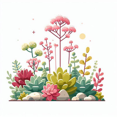 Flower garden background with succulents. Vector Illustration.のイラスト素材