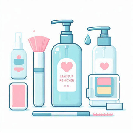 Set of cosmetic products. Hand drawn vector illustration in cartoon style.のイラスト素材