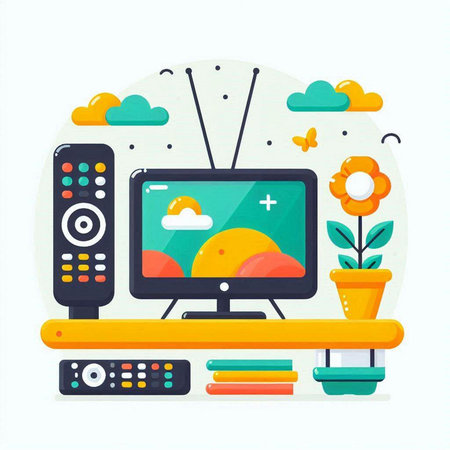 Flat design modern vector illustration concept of home entertainment and technology.のイラスト素材