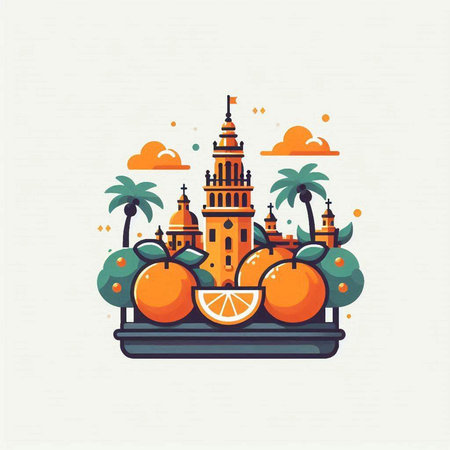 Vector illustration of Seville, Spain. Flat design. Travel and tourism concept.のイラスト素材