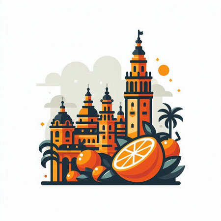 Vector illustration of Jaipur city in India. Colorful flat design for web and print.のイラスト素材