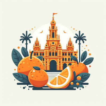 Vector illustration of the famous Plaza de Espana in Seville, Spain.のイラスト素材