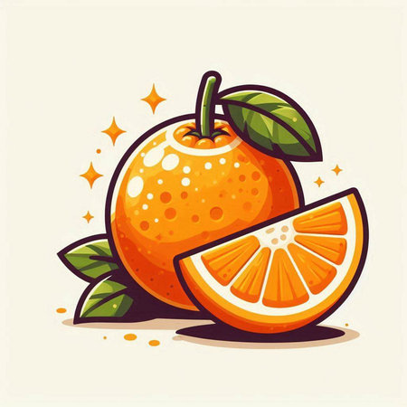 Orange fruit isolated on white background. Vector illustration. Cartoon style.のイラスト素材