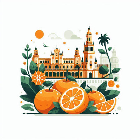 Citrus vector illustration in flat style. Travel to Spain.のイラスト素材
