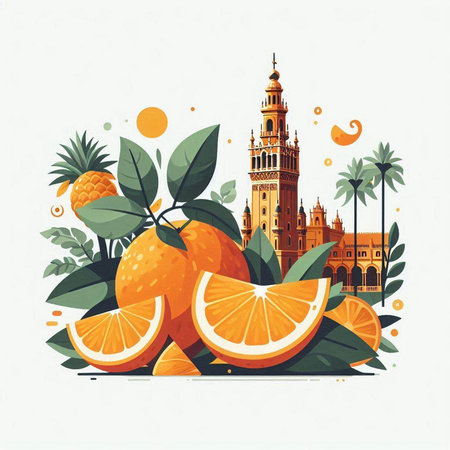 Vector illustration of famous landmark of Seville, Spain. Travel and tourism concept.のイラスト素材
