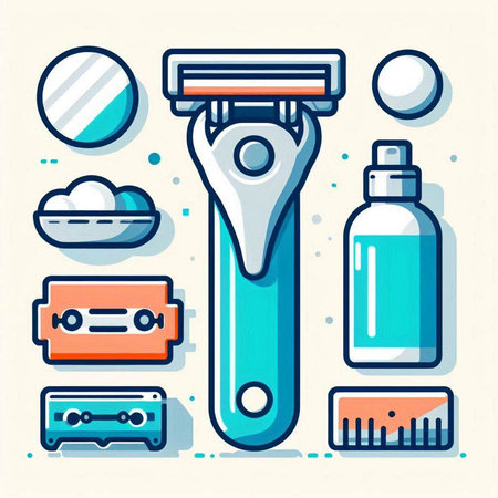 Vector illustration of shaving equipment. Flat line art style design for web and print.のイラスト素材