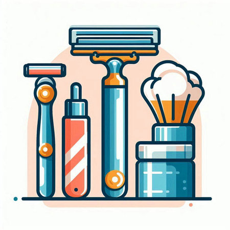 Set of shaving equipment. Vector illustration in trendy flat line style.のイラスト素材