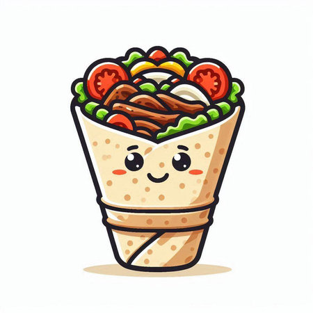 Kawaii fast food wrap. Vector illustration in cartoon style.のイラスト素材