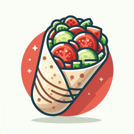 Tortilla wrap with tomato and cucumber. Vector illustration.のイラスト素材