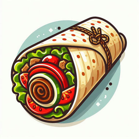 Vector illustration of a tortilla wrap with lettuce, tomato, onion and cheeseのイラスト素材