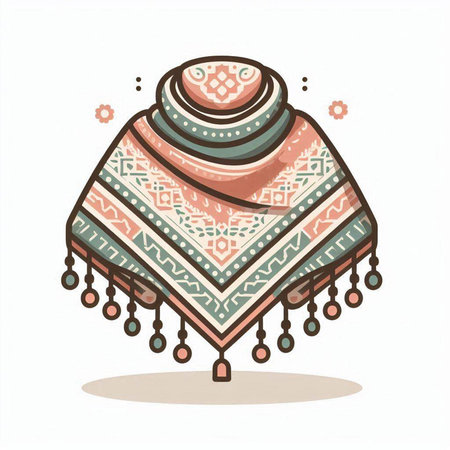 Vector illustration of a hand-drawn poncho with ethnic ornamentsのイラスト素材