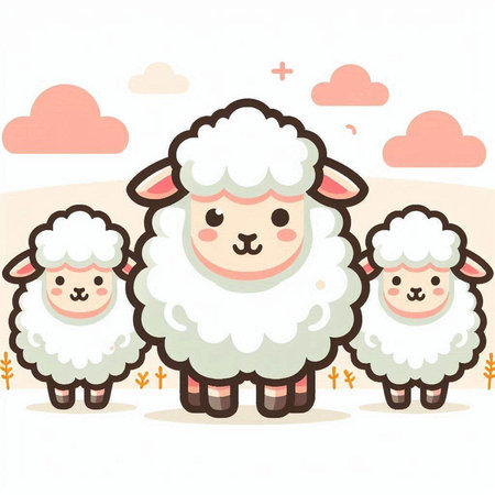 Sheep on the farm. Vector illustration of cute cartoon sheep.のイラスト素材