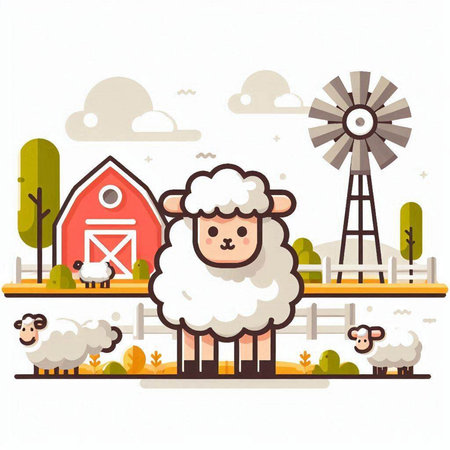 Sheep in farm. Cute cartoon animal. Vector illustration.のイラスト素材