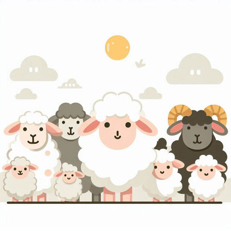 Sheep and lambs. Cute cartoon animals. Vector illustration.のイラスト素材