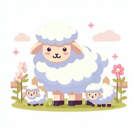 Sheep family. Cute cartoon animal character. Vector illustration.のイラスト素材