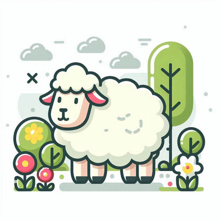 Sheep in the park. Cute cartoon character. Vector illustration.のイラスト素材
