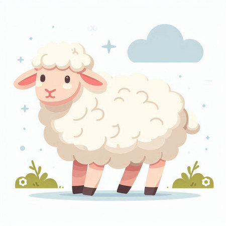 Sheep vector illustration. Cute cartoon sheep. Farm animal.のイラスト素材