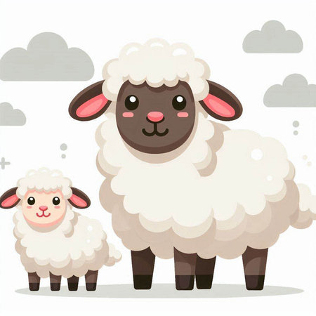 Sheep and lamb in the clouds. Cute cartoon vector illustration.のイラスト素材