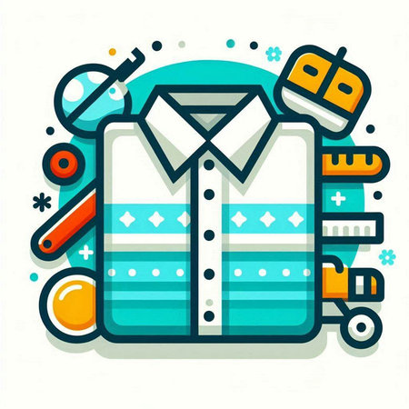 Shirt and accessories icon set. Vector illustration in flat style.のイラスト素材