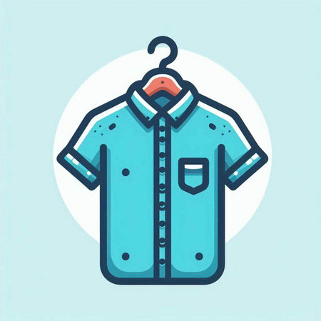 Shirt on hanger vector icon. Flat illustration of shirt on hanger isolated on blue backgroundのイラスト素材