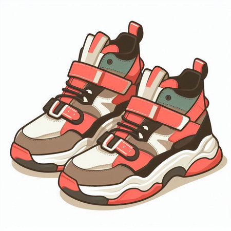 Pair of hiking shoes isolated on white background. Vector illustration.のイラスト素材