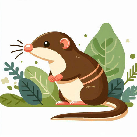 Illustration of a Cute Little Rat Sitting on a Green Bushのイラスト素材